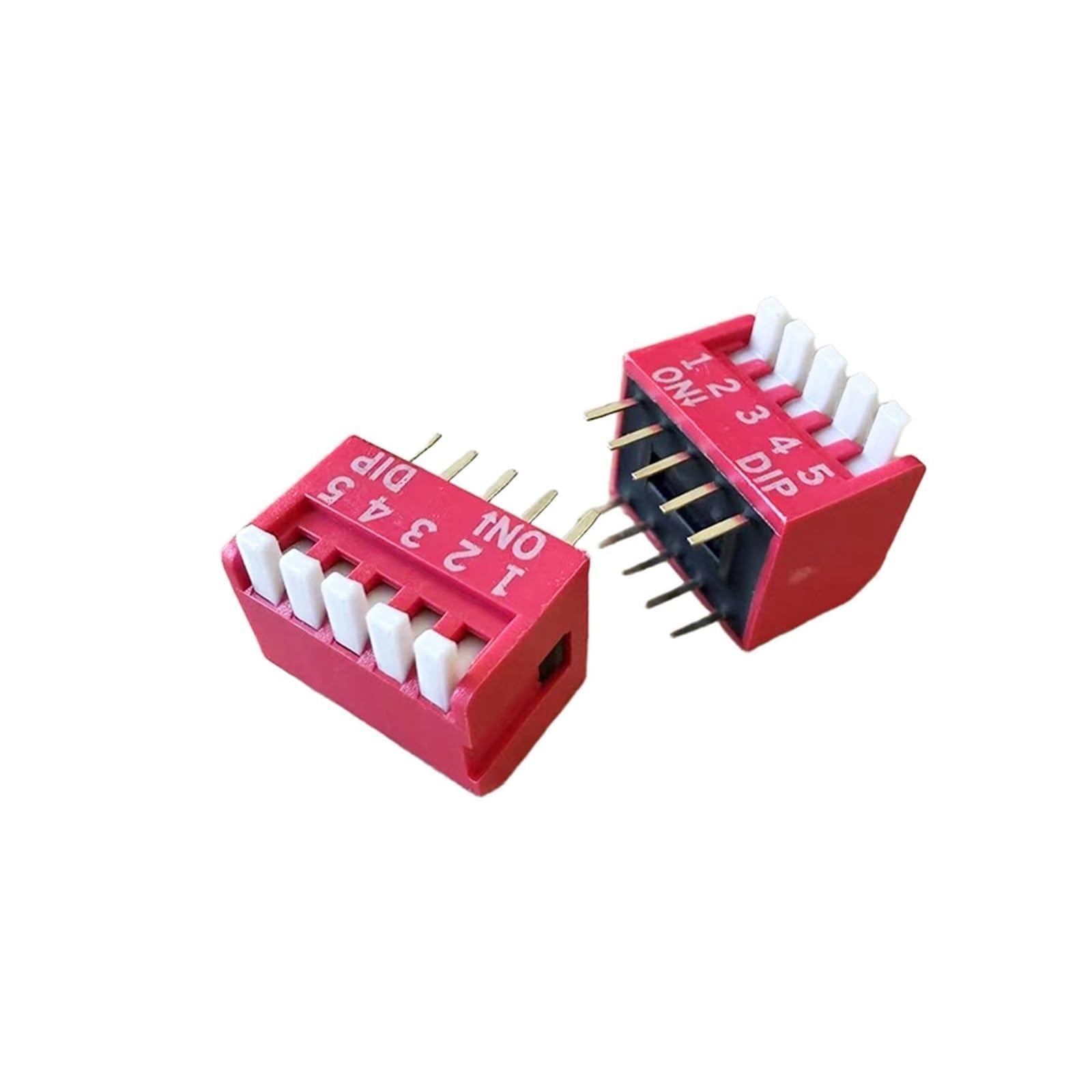KFGWOPOYVY 10PCS Piano Type Red Toggle Switch Module Spacing 2.54MM Horizontal Side Plug DP-1/2/3/4/5/6/7/8/10 Position DIP(K090e060-DP-05)