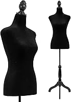 Vista 1 de Maniquí Cuerpo Vestido Forma Torso Maniquí Femenino 49.6-63.4 Pulgadas Altura Ajustable Trípode de Madera Soporte de Trípode de Espuma de Alta Negro