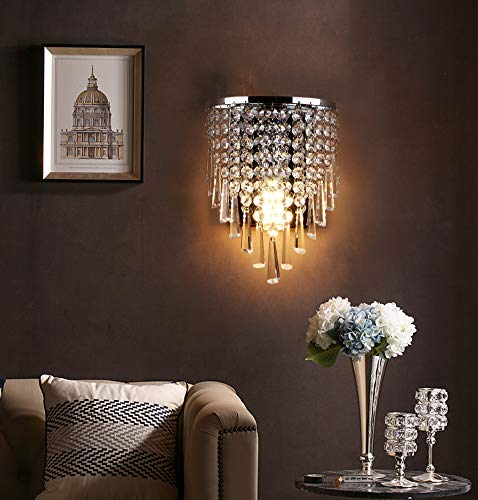 Pathson YTL006 Crystal Wall Light, Chrome Finish Wall Sconce, Modern K9 Acrylic Crystal Drops Shade Wall Lamp Bedroom Living Room Lighting thumb #7