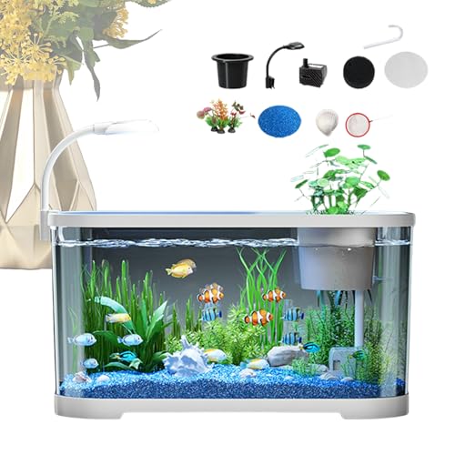 Aquarium Intelligent avec Filtre et LED, Kit Débutant pour Poissons Rouges, 20L Transparent, pour Bureau, Salon et Décoration