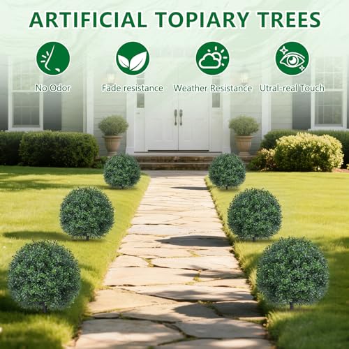 Artificial Boxwood Topiary Trees with Ground Spike,2 Pieces Fake Pine Shrubs Bushes, UV Resistant Faux Evergreen Cypress Tree Plants for Indoor Outdoor Planters Front Porch - Image 5
