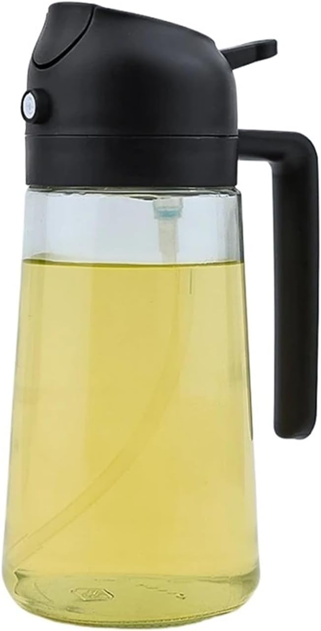 Portable Oil Sprayer and Dispenser 2-in-1, 470ml/600ml Kitchen Oil Mister and Pourer for Cooking, Baking, BBQ, Salad, Non-Aerosol Oil Spray Bottle(600ml Black)