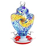 Upgraded Hummingbird Feeder for Ourdoor, Bird Feeders with Color Hand Blown Glass,Thick Bird Feeder Best,Leakproof 32 Ounces Nectar Capacity Hummingbird Feeders Easy to Clean and Filling