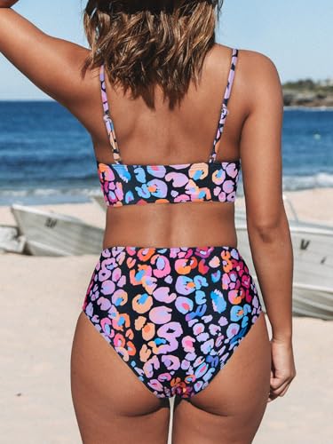 Image of CUPSHE Women's Bikini Sets Two Piece Swimsuit High Waisted V Neck Twist Front Adjustable Spaghetti Straps Bathing Suit