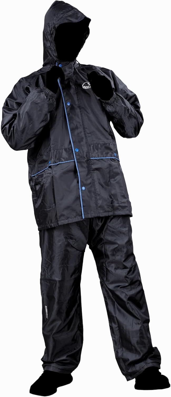 UMBRELLA Men's 7XL Supreme Raincoat Set | Reversible Waterproof Bike Rain Suit with Hood | Double Layer Jacket & Pant with Storage Bag - Black Blue-image-7