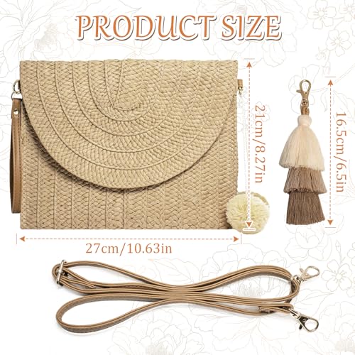 Straw Clutch Purse Women Handmade Straw Woven Tassel Pendant Crossbody Shoulder Bag Summer Beach Envelope Wallet Handbag (Green)2