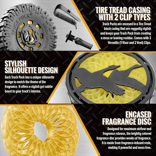 Image of Drive Time Truck Puck Citrus Sky Fragrancee Car Air Freshener - Long-Lasting Car Deodorizer, Refillable Vent & Visor Clip Auto Air Freshener for Car, Truck & SUV, Premium Fragrance, Pack of 3
