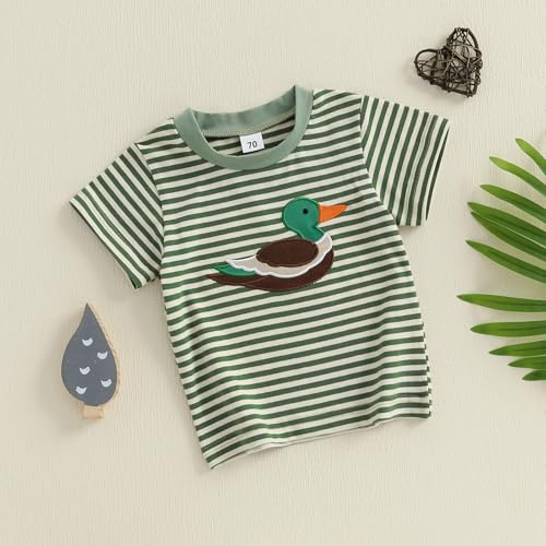Toddler Baby Boy Girl T-Shirt Short Sleeve Mallard Duck Embroidery Striped Shirt Summer Hunting Baby Cotton Blouse Top4