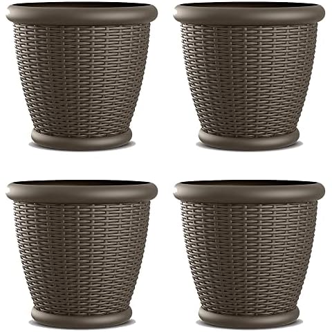 Suncast Willow 18" Wicker Planter Pot, Java (4 Pack) Cover