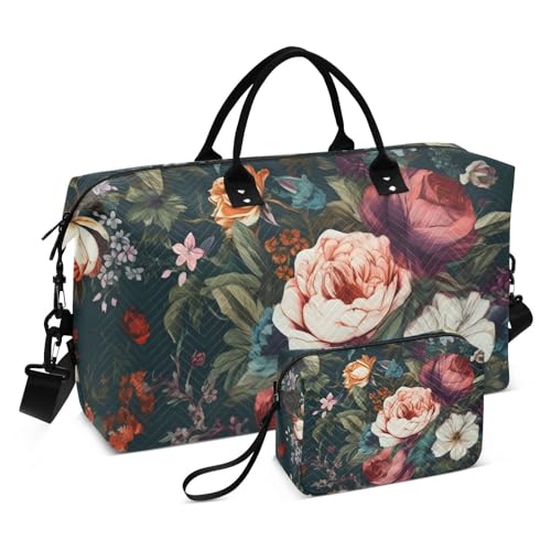 Large Travel Duffel Bag, Colorful Roses Sports Tote Gym Bag, Shoulder Weekender Overnight Bag for Women Men, Carry On Luggage with Toiletry Bags
