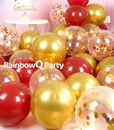 Image of Metallic Shiny Red and Gold Balloons 12 Inch 67PCS Red Gold Confetti Balloons Latex Helium Balloon Set for Graduation Anniversary Wedding Birthday Party Decorations