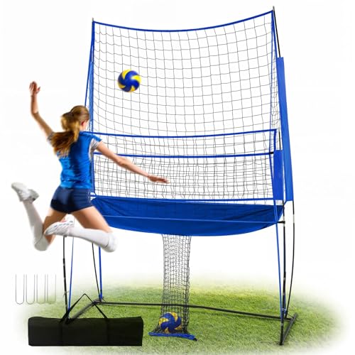 バレーボール練習ネット、バレボール練習器具ネットシステム、高さ6.5〜8フィート(約2.4〜2.4メートル)調節可能、バレーボールスパイクトレーナー、スパイク打撃、サーブ、裏庭、屋内、屋外用(Blue)