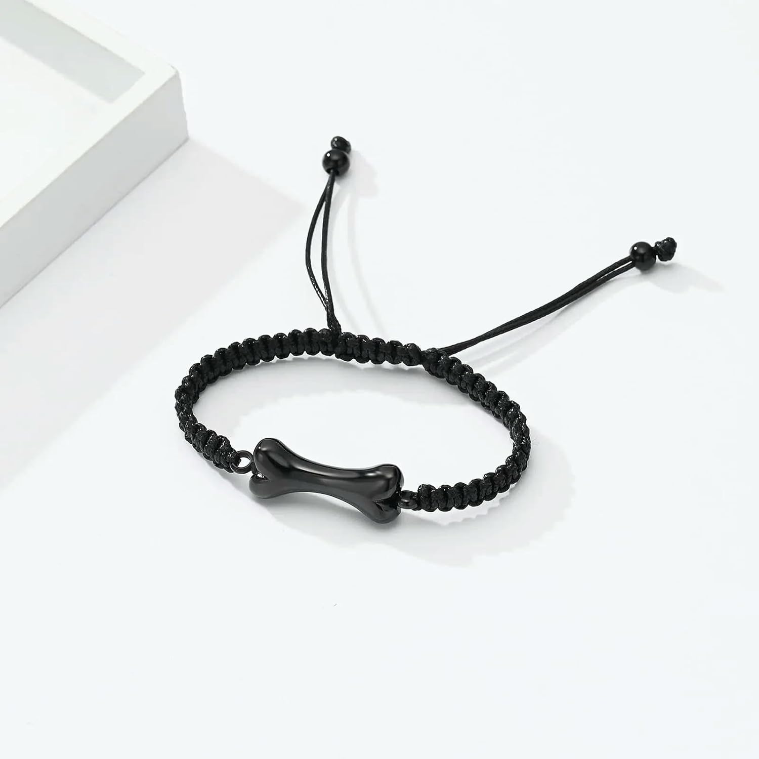 Pet Cremation Bracelet for Ashes Bone Shape Urn Jewelry Adjustable Bracelets Keepsake Dogs Memorial Ashes Holder for Women Men-Black