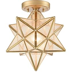 HOLKIRT Boho Brass Moravian Star Flush Mount Light, 12