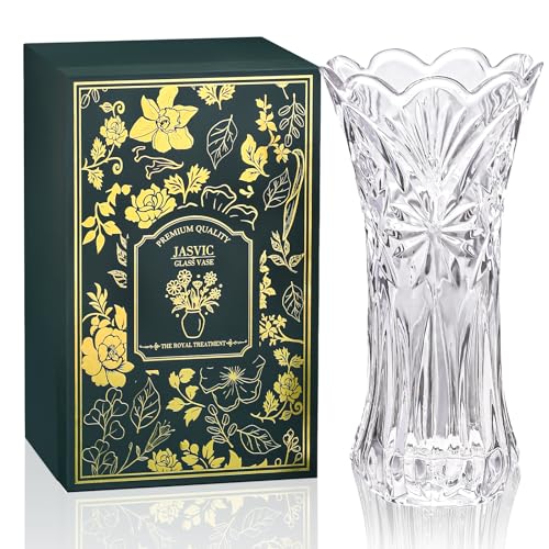 Vase en verre en cristal de 30 cm avec boîte cadeau - Grands vases hauts transparents pour fleurs, grand vase tulipe pour centre de table pour mariage et Saint-Valentin, décoration de salon et de