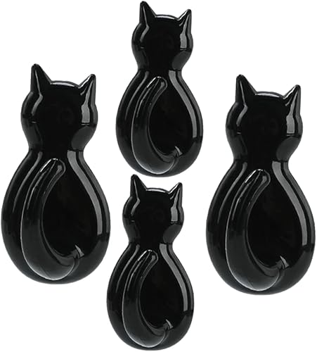 OKUMEYR Ganchos decorativos para colgar cosas novedosas, ganchos divertidos, ganchos de plástico negro para ropa, ganchos con forma de gato, 4