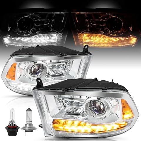 TUSDAR Headlight Assembly [LED Switchback Style] Compatible with 2009-2018 Dodge Ram 1500/2010-2018 Ram 2500 3500 Chrome Housing (Not for Factory Projector Headlights) Cover