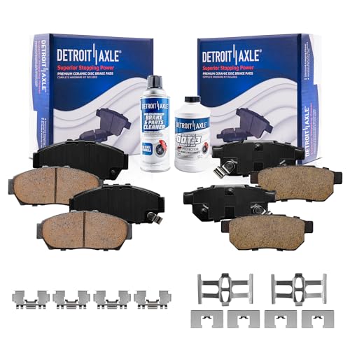 Image of Detroit Axle - Brake Pads for 93-95 Honda Civic, 94-01 Integra, Front and Rear Ceramic Brake Pads w /Hardware 1994 1995 Replacement