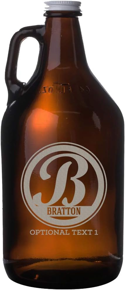 Spotted Dog Company Personalized Etched 64oz Amber Glass Beer Growler - Customized Engraved Gifts for Men - Beer for Men - Groomsmen Gifts, Bratton