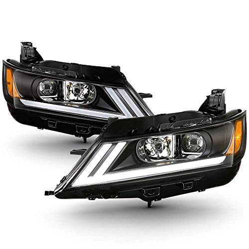 [For 2014-2020 Chevrolet Impala Halogen Model] Black Housing OLED Neon Tube Projector Headlight Headlamp Assembly, Driver & Passenger Side