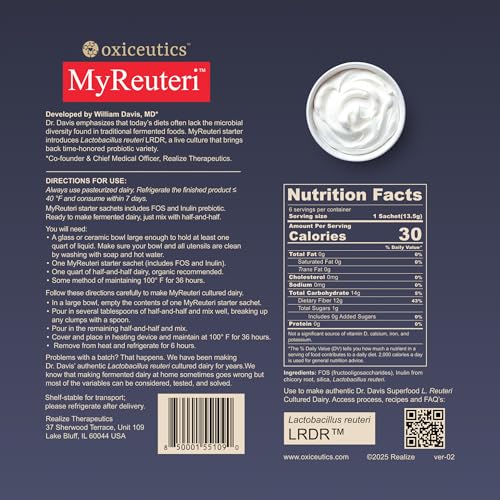 Image of MyReuteri Complete Starter Culture - LRDR + 13 g FOS /Inulin Prebiotic Blend - Live Probiotic Cultures - Makes 6 Quarts Yogurt‑Like Cultured Dairy - Developed with Dr. William Davis