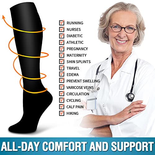 Image of Bluemaple 6 Pack Copper Compression Socks for Women and Men Circulation-Best Support for Medical, Running,Nursing,Athletic