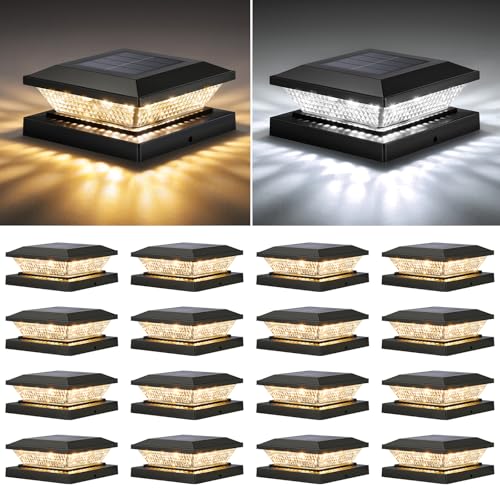 Mlambert 4x4 Solar Post Cap Lights Outdoor 16 Pack, Waterproof Solar Fence Light for Wooden/Vinyl Post, 2 Color Outside Deck Patio Porch Decor, Black