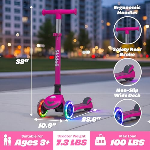 Image of SKIDEE Kick Scooter for Kids Ages 3-5 | Foldable 3 Wheel Scooter with Lean-to-Steer, Adjustable Height, Removable Seat & LED Light Wheels | Toddler Scooter Up to 12 Year Old Boys /Girls