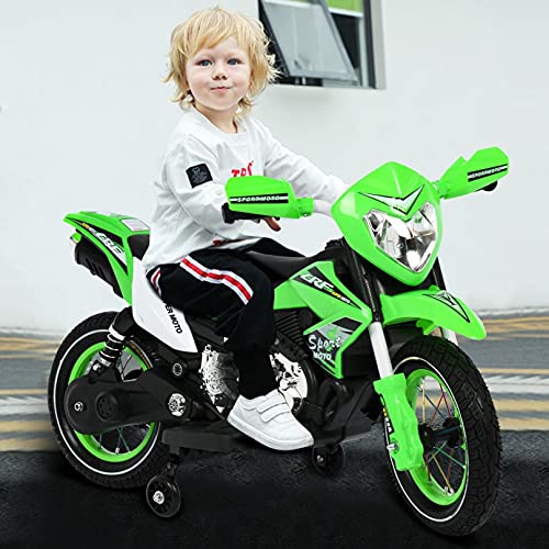 Kids Electric Ride on Motorcycle, Children\'s Day Gift, Riding Car Vehicle Toys for Boys Girls, 6V 4.5A Battery Charger Rechargeable Motor Bikes with Flashing Wheels (Green)