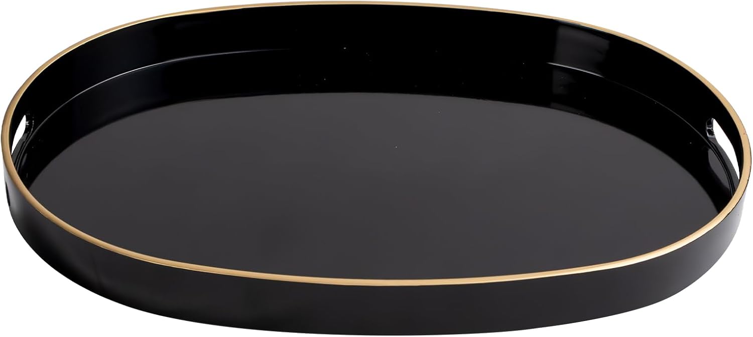 MAONAME Black Decorative Tray, Oval Serving Tray with