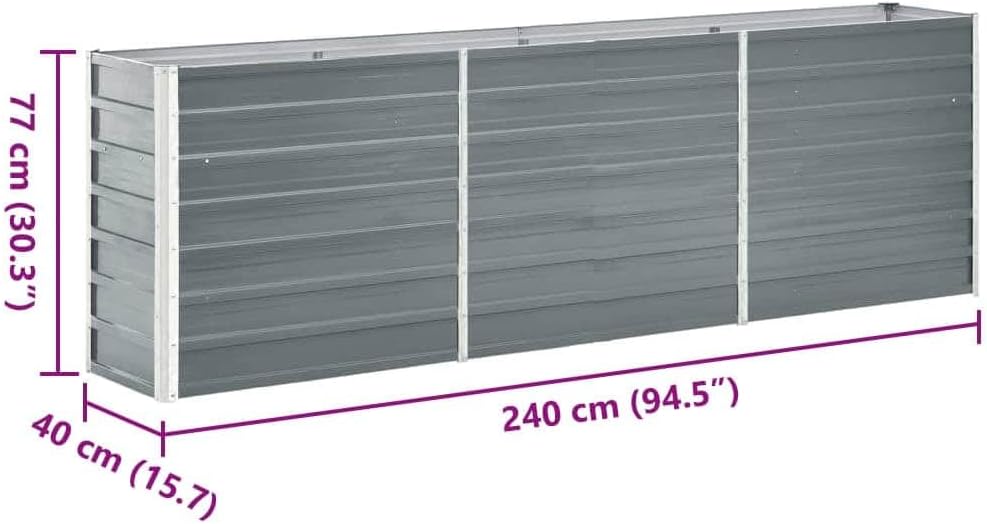 Grey Galvanized Steel Raised Garden Bed, Large Outdoor Planter for Vegetables, Flowers, Herbs, 94.5 x 15.7 x 30.3 Inch Rectangular Garden Beds Outdoor