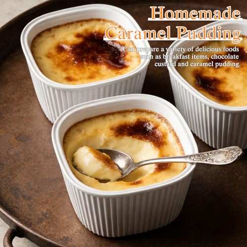 Ramekins Set of 6, 210ml Porcelain Soufflé Dish, 10cm Square Crème Brûlée Dish for Air Fryer & Oven, Mini Bowl for Dips, Sauces, Snacks and Fruits - White - Image 5