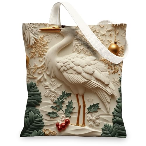 Bolsa de lona para compras de 13 x 15 pulgadas, bolsa de tela reutilizable de lujo para mujer, decoración de regalo de pintura de invierno