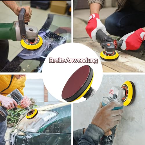 Schleifscheiben-Set 125 mm Klett für Winkelschleifer, 96-tlg. Schleifpapier mit M14-Schleifscheibe und Schaft, Winkelschleifer-Zubehör ideal zum Polieren von Holz und Metall
