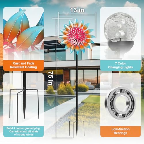 Mlknk DS-FC-1 Solar Wind Spinner-Wind Spinners For Yard And Garden Metal Yard Art Kinetic Wind Spinner 75 In thumb #1