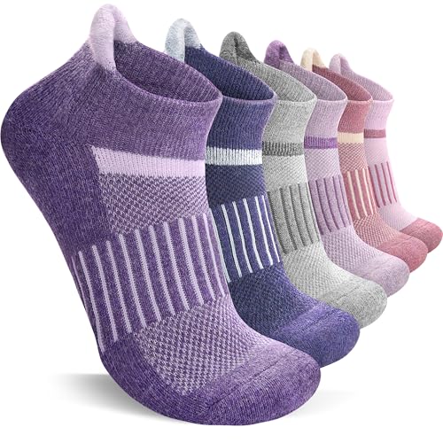Image of 6 Pairs Merino Wool Ankle Running Hiking Socks Compression Support Breathable Thick Cushion No Show Socks for Women Men