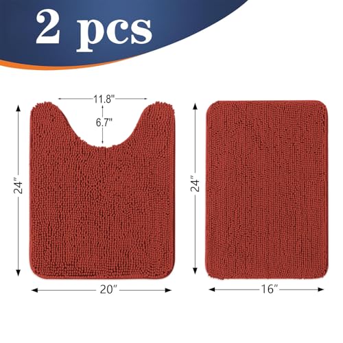 Image of OLANLY Bathroom Rugs Sets 2 Piece, Soft Absorbent Chenille Bath Mats and U-Shaped Contour Toilet Rug Set, Machine Washable Bath Carpet, Home Decor Accessories(24 inchx16 inch+24 inchx20 inch, Rustic Terracotta)
