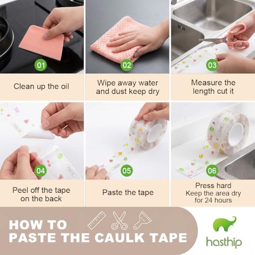Image of HASTHIP 3.2M x3.8CM PVC Trim Tape, Self-Adhesive Tape for Kitchen Sink Corner Line Sticking Strip Washable Adhesive Caulk Tape Self Waterproof Repair Tape for Bathtub Bathroom Kitchen Sink Basin
