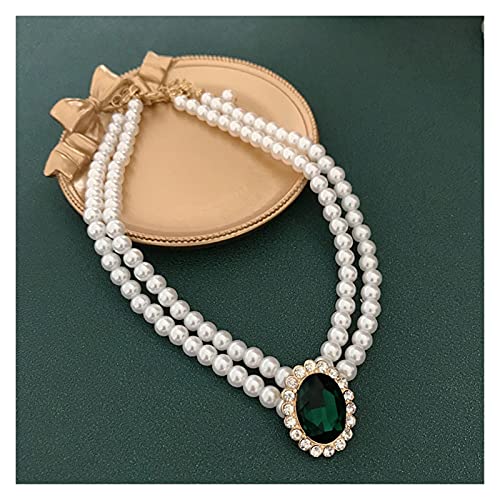 Hong Yi Fei-Shop Collares Collar de Encanto Colgante Verde Elegante, Collar romántico de Doble Capa Gargantilla de Perla Collares para Mujeres (Metal Color : Short 34.5cm) Cover