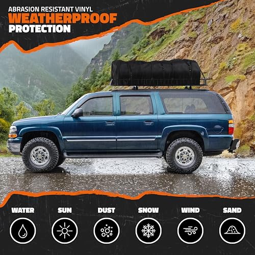 Mockins XXL 90"x50"x6" Heavy Duty Roof Rack Cargo Carrier w/ 50 CuFt Waterproof Rooftop Cargo Bag for Top of Car | All-Weather 250 Lbs Cap Car Top Carrier Roof Basket for SUV RV Van w/Accessories