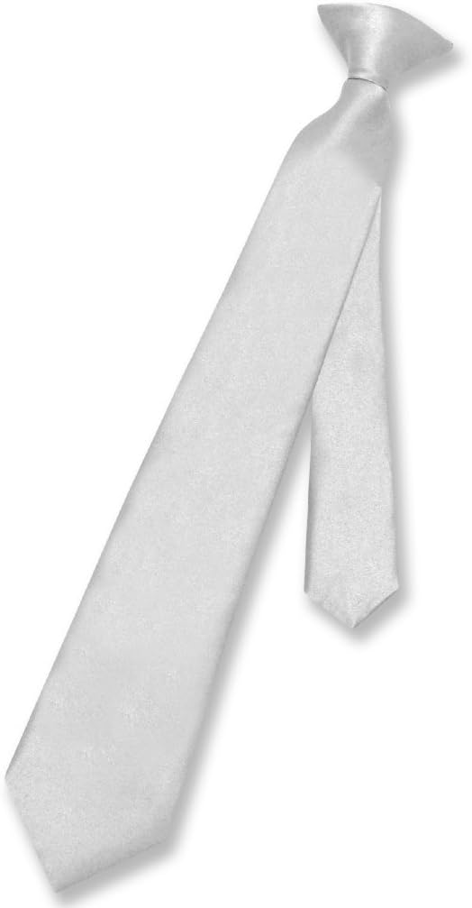 Vesuvio Napoli Boy's CLIP-ON NeckTie Solid SILVER GREY Color Youth Neck Tie