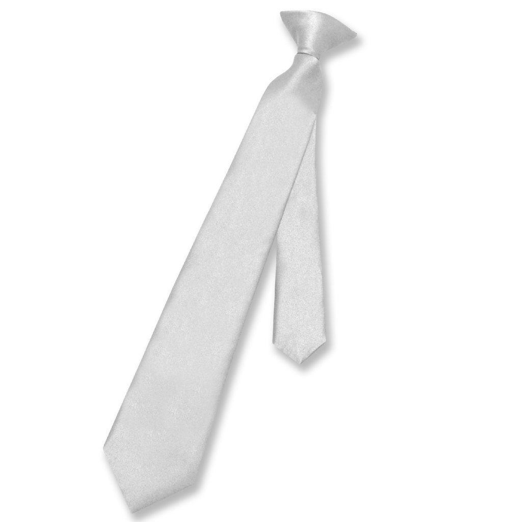 Vesuvio Napoli Boy's CLIP-ON NeckTie Solid SILVER GREY Color Youth Neck Tie