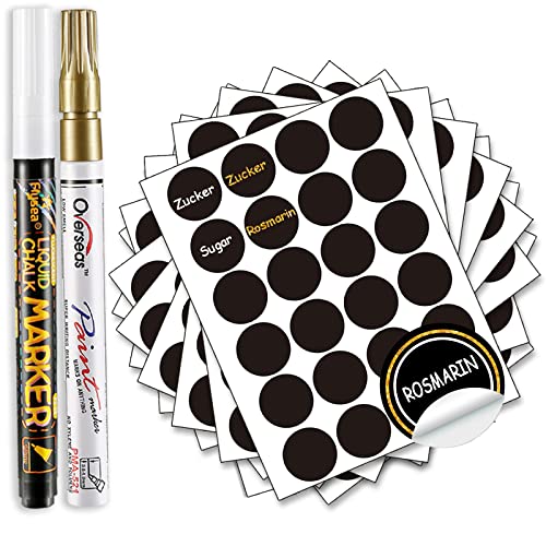 DZSEE Etiquetas Adhesivas Redonda (4cm Ø), Etiquetas Botes Cocina Reutilizable, Negro Pegatinas Pizarra, Etiquetas Pizarra para Frascos de Mermelada, Regalo Etiquetas y Tarros de Albañil- 288pz