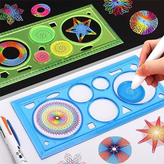 YBN Plastic Spirograph Geometric Ruler Drafting Tools Designing Full Tool Set with 12 Neon Pens for Spirography Art Work Complete Kit for Kids., Multicolor 3