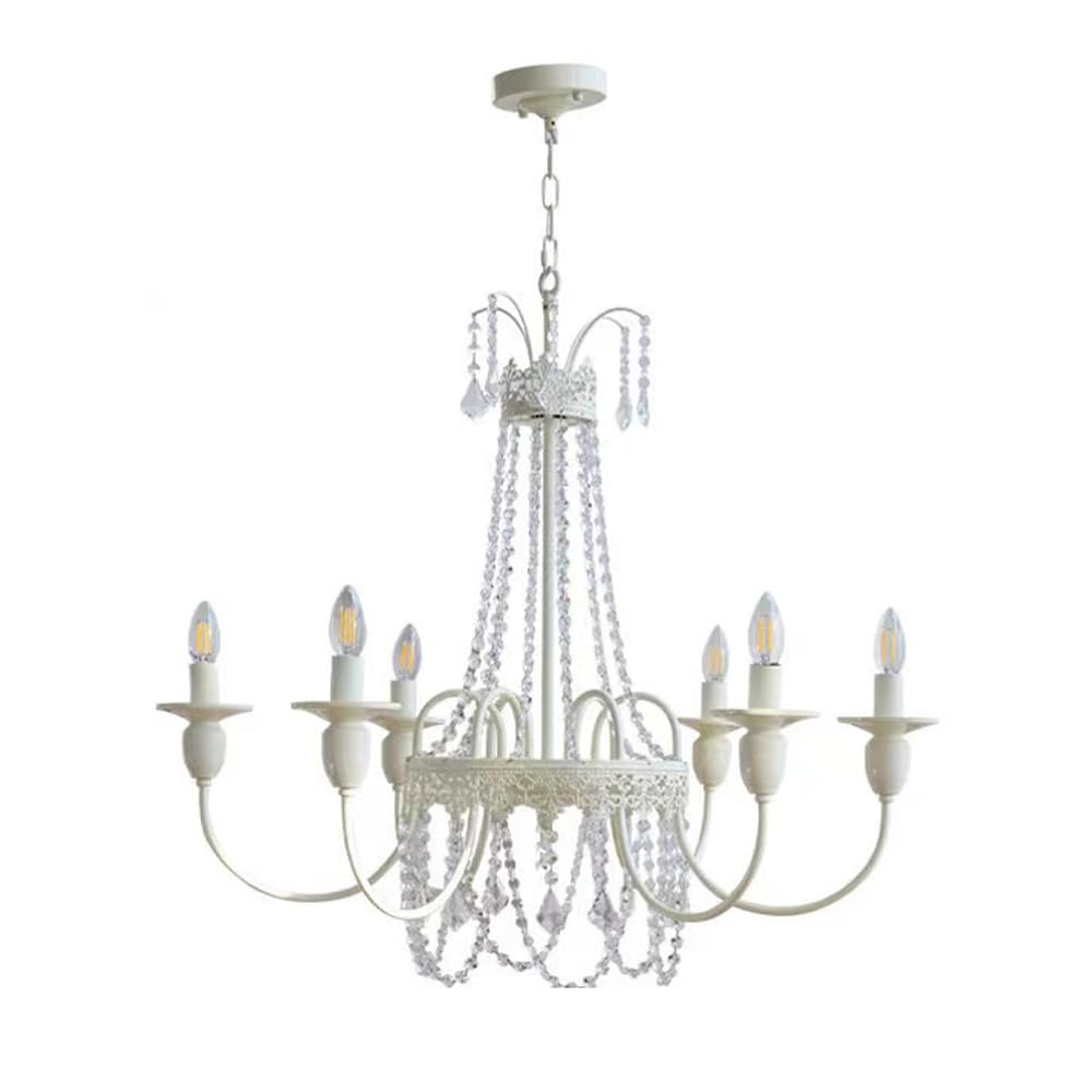 Lustre en cristal blanc à 6 lumières pour chambre et salle à manger
