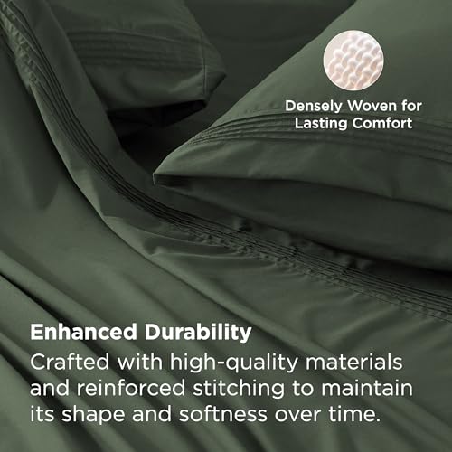 Image of Bedsure Twin XL Sheets Dorm Bedding, GentleSoft Breathable Extra Long Twin Sheets & Pillowcases, Moisture Wicking Cooling, Deep Pocket Fits Mattress Up to 21 Inches Thick, Olive Green