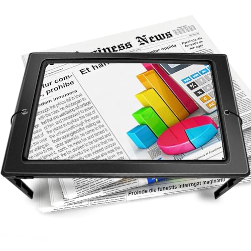 NZQXJXZ Loupe avec lumière, 5 loupes à mains libres avec 50 lumières LED, loupe plus grande, loupe rectangulaire dotée d'une lanière et d'un support, pour...