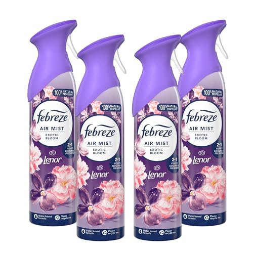 Febreze Air Mist Exotic Bloom Air Freshener 185ml, Odour Eliminator Spray, 2-in-1 Air Freshener, Water-Based Formula with 100% Natural Propellant, Pack of 4