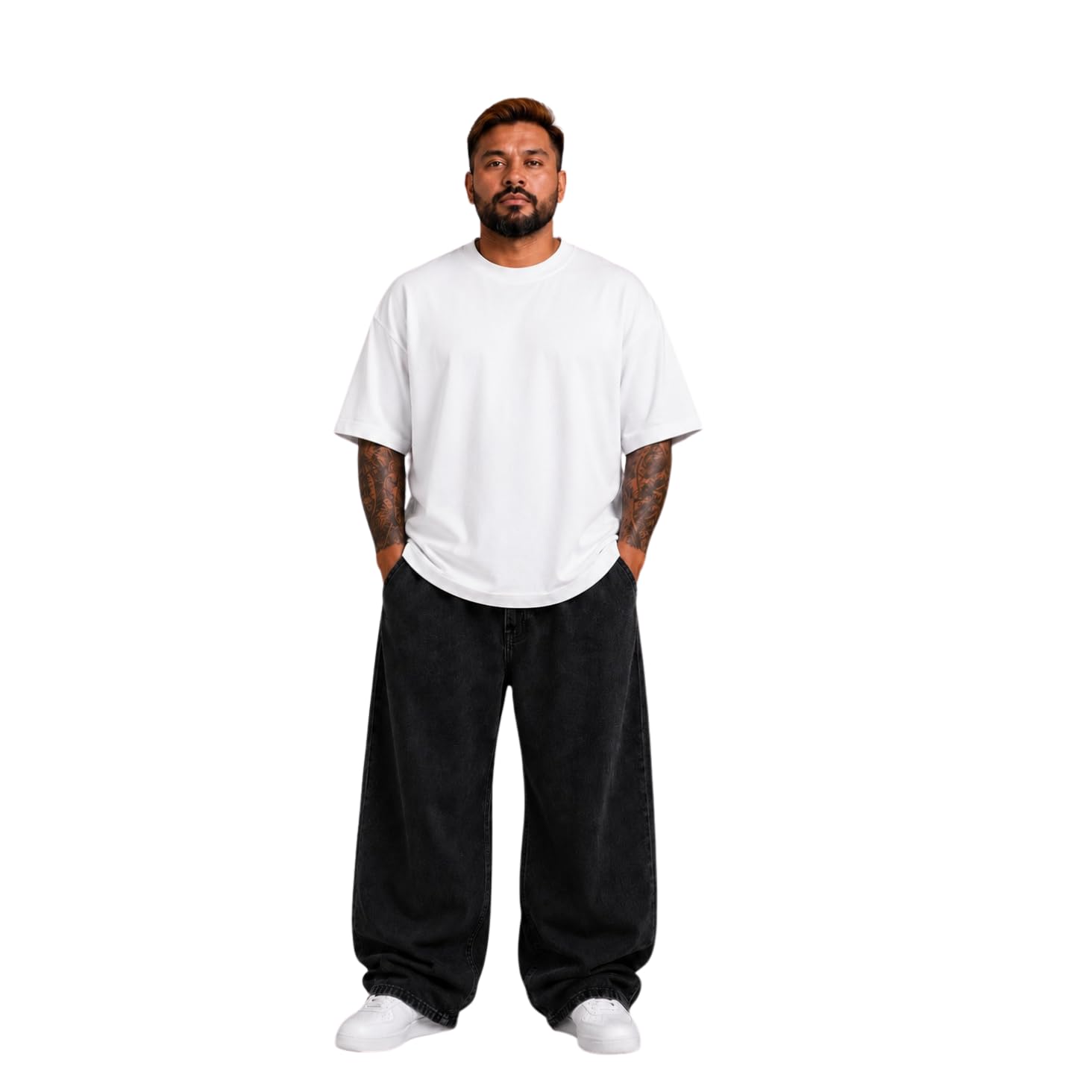 king fox Men's Oversized T-Shirt, Premium Cotton Crew Neck Casual Loose Fit Half Sleeve Streetwear Tee for Men, XS-7XL White-picture-17