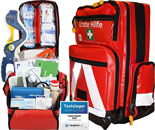 PROFI Erste Hilfe Notfallrucksack Betriebssanitäter aus Plane mit aut. Blutdruckmessgerät von Team Impuls